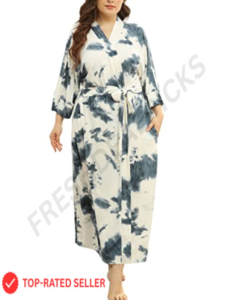 Plus Size Long Knit Kimono Robe With Pockets For Bridal Sleepwear